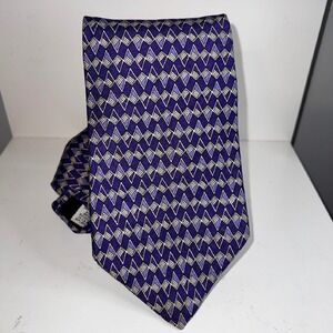 Alfani Silk Necktie Purple Geometric Diamond Pattern Hand Finished USA